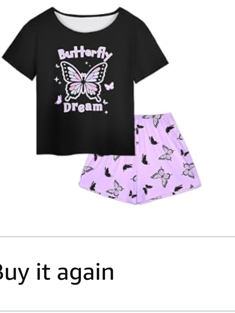 Butter Butterfly Dream Kids Pajama Set - Black & Light Purple